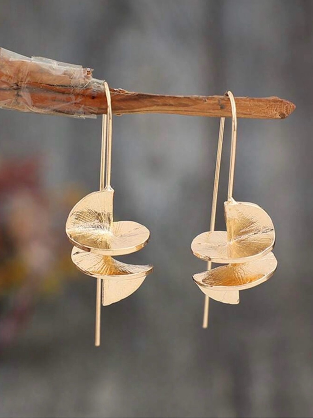 Gold Drop Spiral Leaf Earrings - Elegant Women's Jewelry